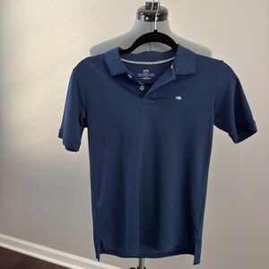 Southern Tide Navy Performance Sleeve Polo with Fish Logo (Large/ 10-12)